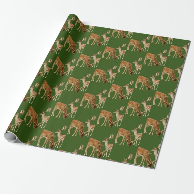Deer Hunting Green and Brown Wrapping Paper (Unrolled)