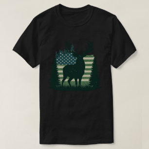 Deer Hunting Hunter US Flag Long Sleeve T-Shirt