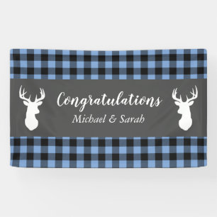 Deer Hunting Lodge Baby Shower Antlers Boy Blue Banner