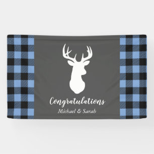 Deer Hunting Lodge Baby Shower Antlers Boy Blue Banner