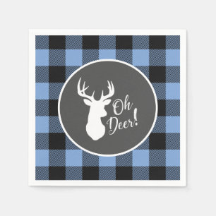 Deer Hunting Lodge Baby Shower Antlers Boy Blue Napkin