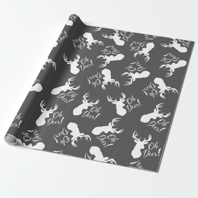 Deer Hunting Lodge Baby Shower Antlers Boy Blue Wrapping Paper (Unrolled)