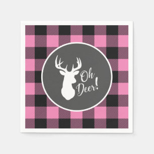 Deer Hunting Lodge Baby Shower Antlers Girl Pink Napkin