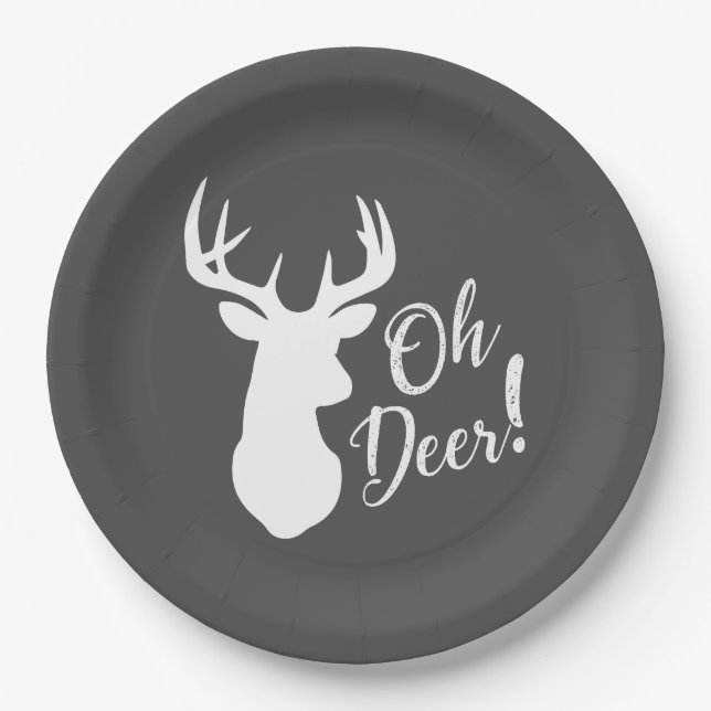 Deer Hunting Lodge Baby Shower Antlers Girl Pink Paper Plate (Front)