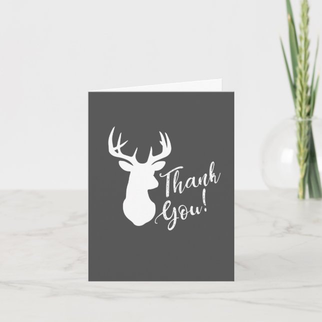 Deer Hunting Lodge Baby Shower Antlers Girl Pink Thank You Card (Front)