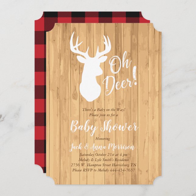 Deer Hunting Lodge Baby Shower Antlers Invitation (Front/Back)