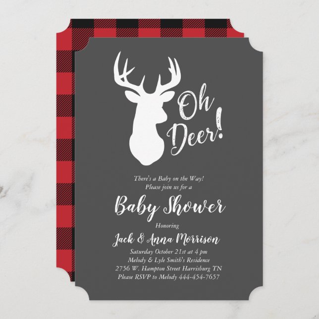 Deer Hunting Lodge Baby Shower Antlers Invitation (Front/Back)