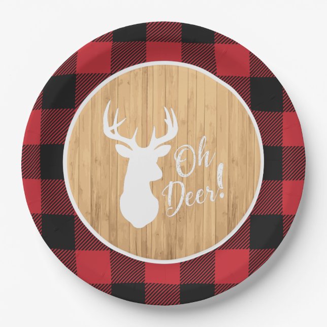 Deer Hunting Lodge Baby Shower Antlers Paper Plate (Front)