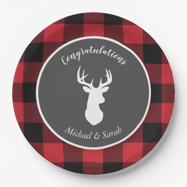 Deer Hunting Lodge Baby Shower Antlers Paper Plate (Front)