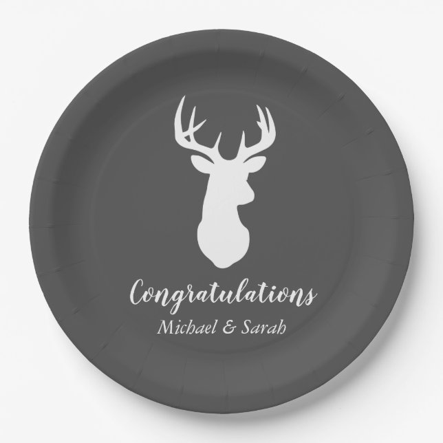 Deer Hunting Lodge Baby Shower Antlers Paper Plate (Front)