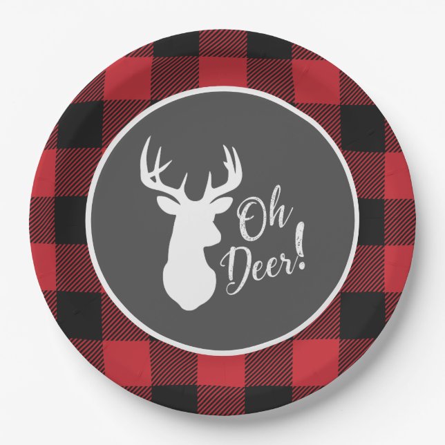 Deer Hunting Lodge Baby Shower Antlers Paper Plate (Front)