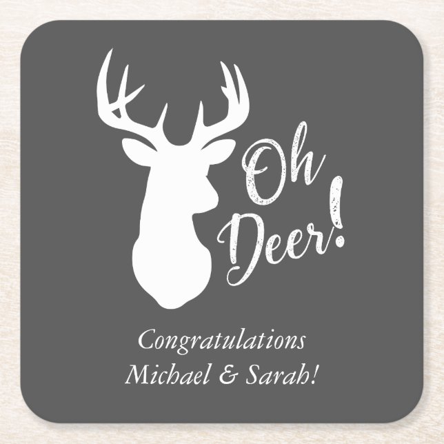 Deer Hunting Lodge Baby Shower Antlers Square Paper Coaster (Front)