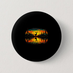 Deer hunting nature reflection forest trees 6 cm round badge