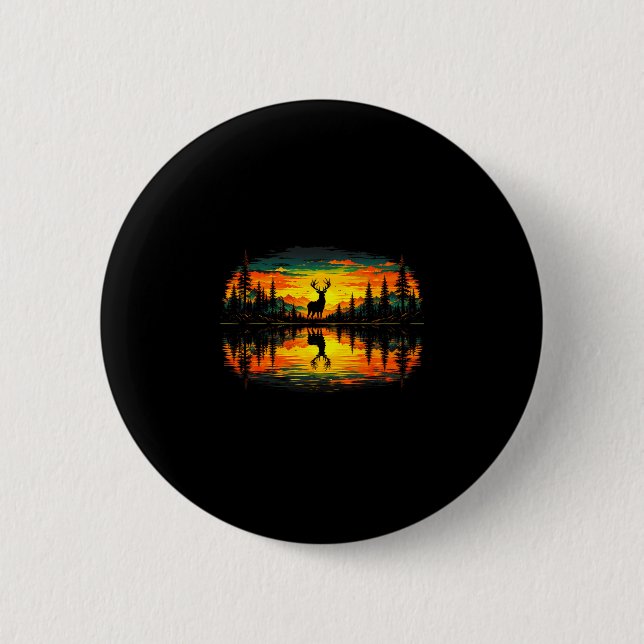 Deer hunting nature reflection forest trees 6 cm round badge (Front)