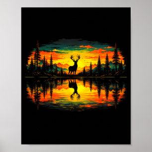 Deer hunting nature reflection forest trees poster