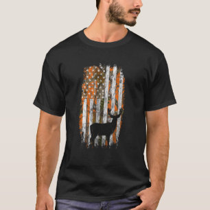 Deer Hunting Orange Camo American Flag Buck Standi T-Shirt