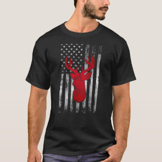 Deer Hunting Patriotic America USA Flag Hunting Lo T-Shirt