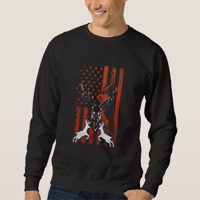 Deer Hunting Patriotic Us Elk Bow Hunter Usa Ameri Sweatshirt (Front)