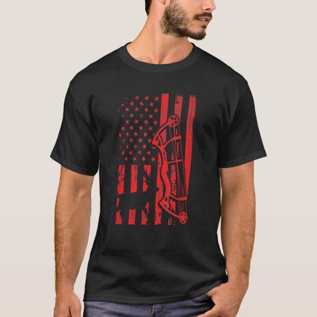 Deer Hunting Patriotic Us Elk Bow Hunter Usa Ameri T-Shirt (Front)