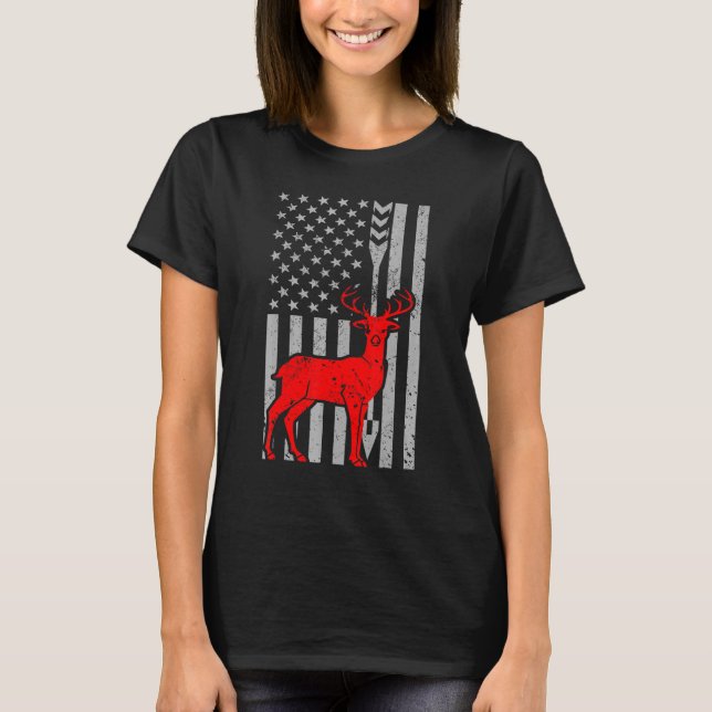 Deer Hunting Rifle American Flag Archery For Hunte T-Shirt (Front)