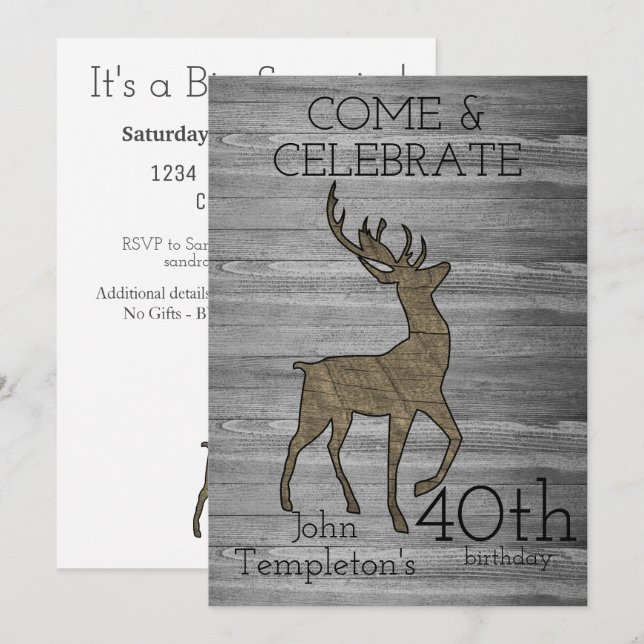 Deer Hunting Rustic Sports Outdoors Men Birthday Invitation (Front/Back)