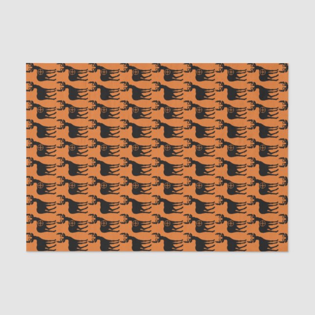 Deer Hunting Silhouette Pattern Orange Background Tissue Paper (Front)