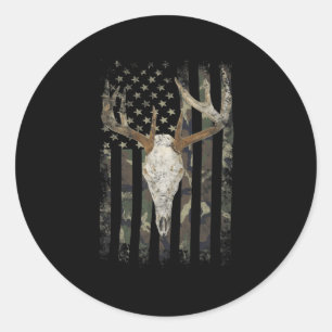 Deer Hunting Skull American Camo USA Flag Whitetai Classic Round Sticker