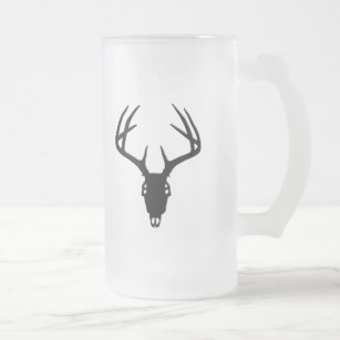 Deer Hunting Skull w/ Antlers Frosted Glass Beer Mug