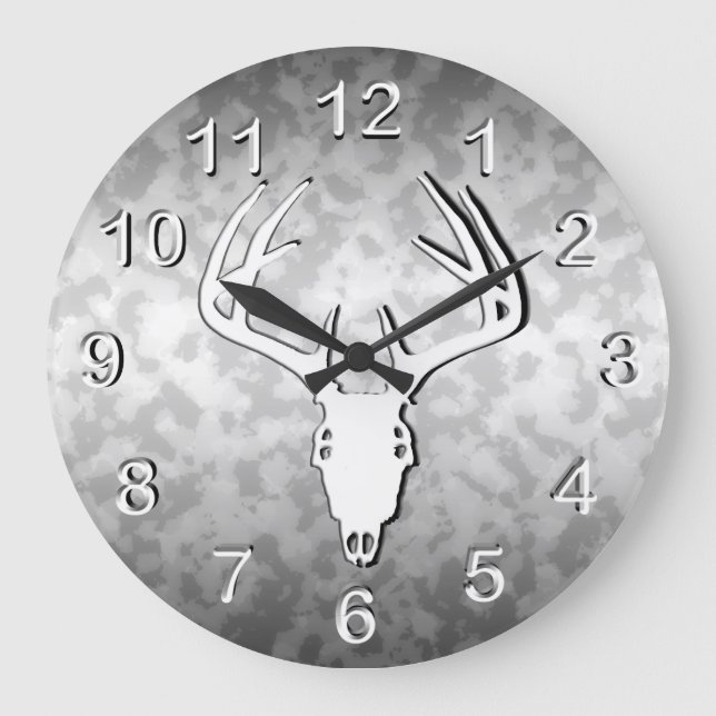 Deer Hunting Skull w/ antlers Large Clock (Front)
