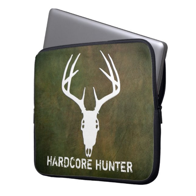 Deer hunting skull with antlers laptop sleeve (Front Left)