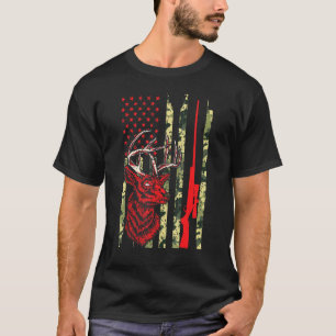 Deer Hunting Vintage American Flag Patriotic Usa E T-Shirt