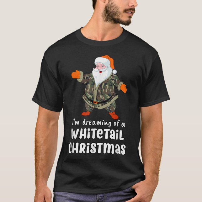 Deer Hunting Whitetail Christmas Camo Santa T-Shirt (Front)