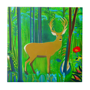 Deer in a Fantasy Forest Setting  Ceramic Tile