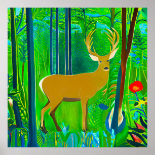 Deer in a Fantasy Forest Setting  Poster