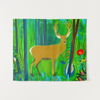 Deer in a Fantasy Forest Setting