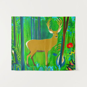 Deer in a Fantasy Forest Setting  Tapestry