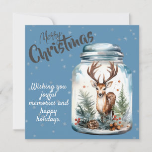 Deer in a Jar Snowflakes Blue Holiday Card