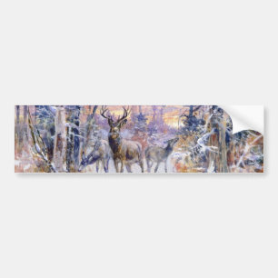 Deer in a Snowy Forest (Winter Season) Bumper Sticker