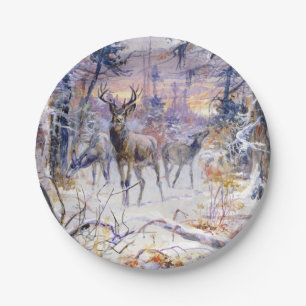 Deer in a Snowy Forest (Winter Season) Paper Plate