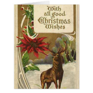 Deer in a Snowy Wood, Poinsettia Christmas Wishes