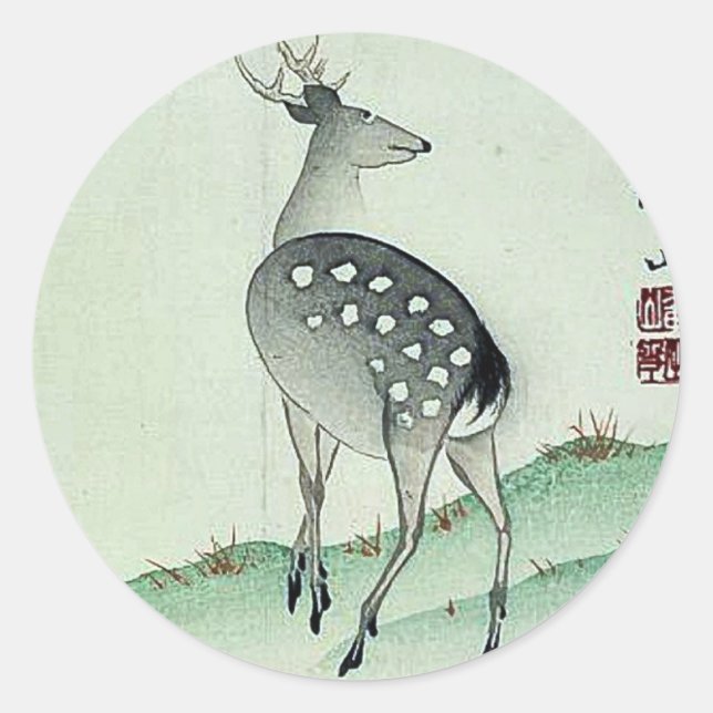 Deer in Autumn Ukiyoe Classic Round Sticker (Front)
