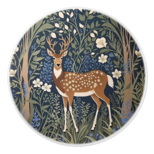 Deer In Bluebell Forest William Morris Inspired Ceramic Knob