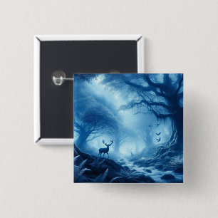 Deer in Dark Forest of Blue Haze 15 Cm Square Badge