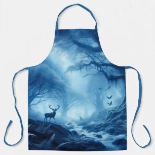 Deer in Dark Forest of Blue Haze Apron