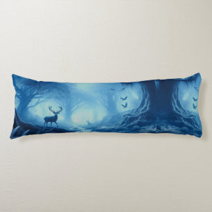 Deer in Dark Forest of Blue Haze Body Cushion