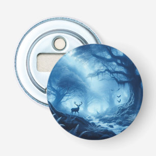 Deer in Dark Forest of Blue Haze Bottle Opener