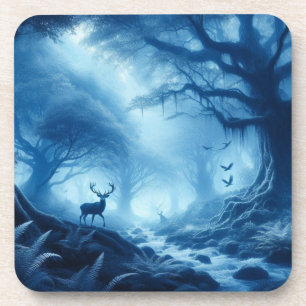 Deer in Dark Forest of Blue Haze Coaster
