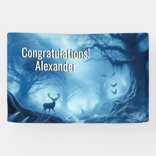 Deer in Dark Forest of Blue Haze Customise Text Banner