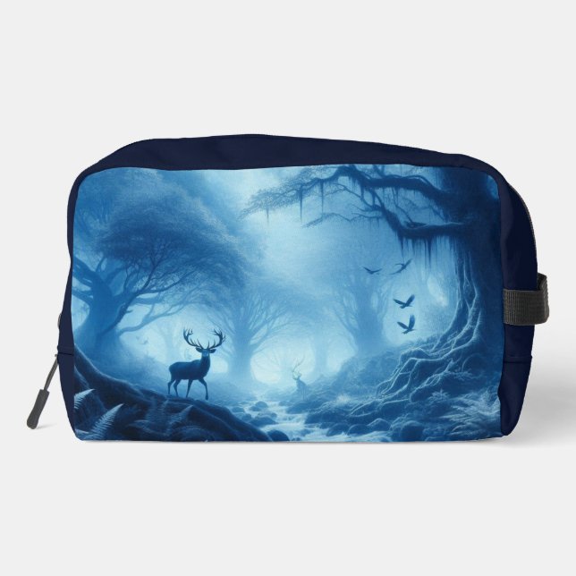 Deer in Dark Forest of Blue Haze Dopp Kit (Back)