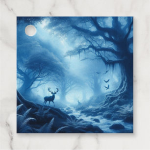 Deer in Dark Forest of Blue Haze Favour Tags